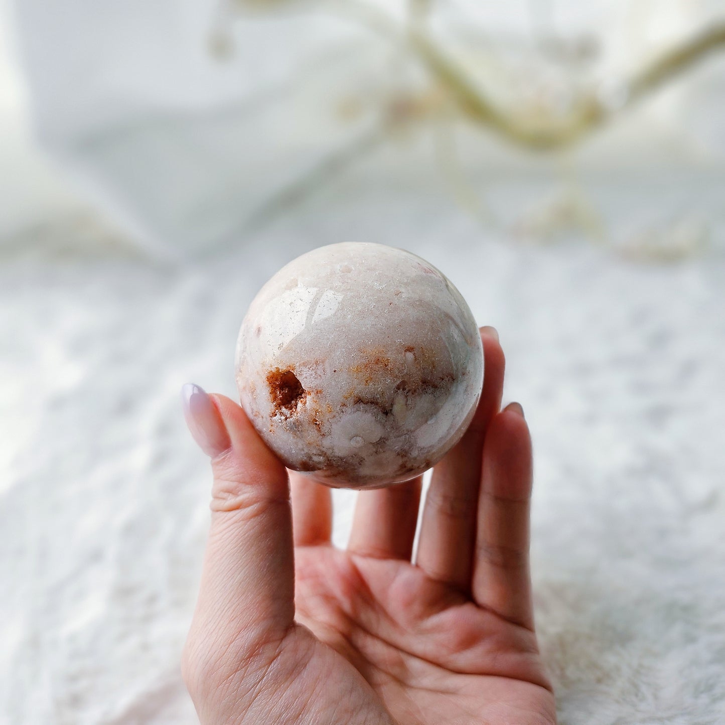 Cherry Blossom Agate Sphere with Natural Druzy