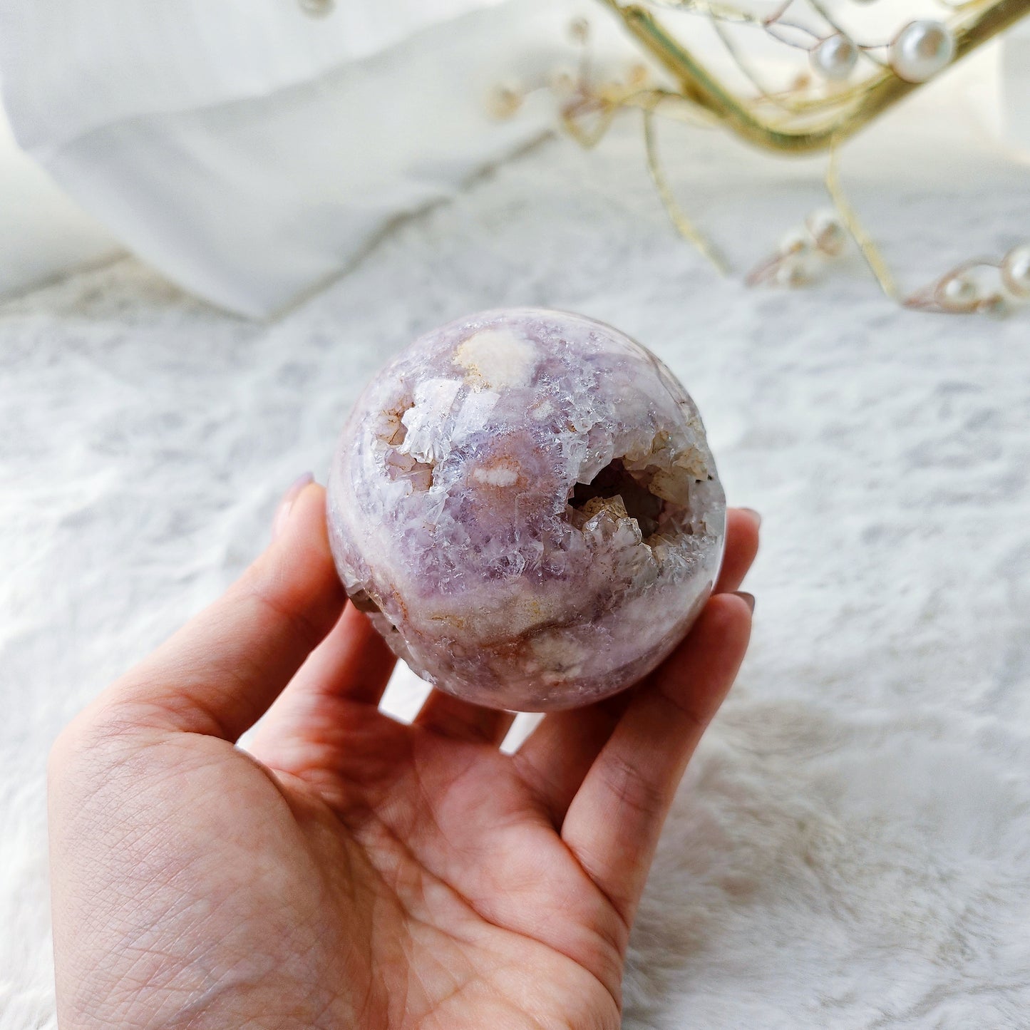 Cherry Blossom Agate Sphere with Natural Druzy