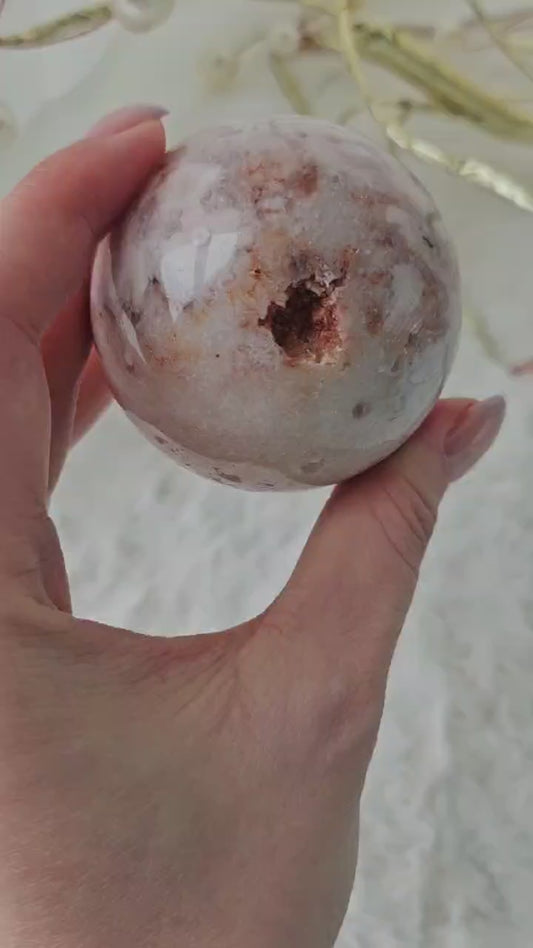 Cherry Blossom Agate Sphere with Natural Druzy
